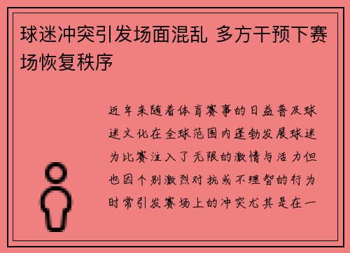 球迷冲突引发场面混乱 多方干预下赛场恢复秩序